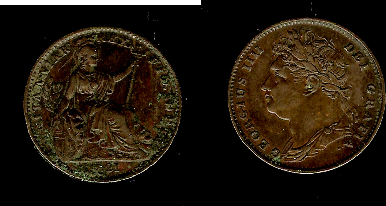ROYAUME-UNI 1 Farthing Georges IIII tête laurée / Britannia 1821